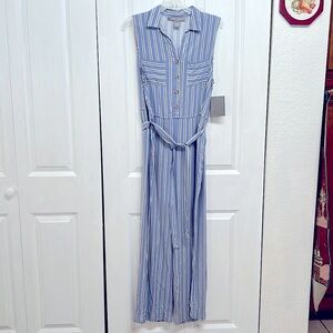 Lork & Gray Blue White Black Striped Sleeveless Jumpsuit Size L NWT